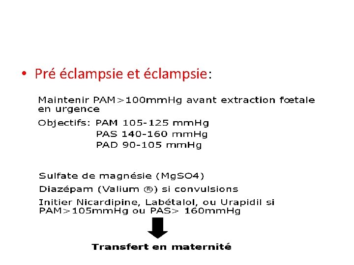  • Pré éclampsie et éclampsie: 