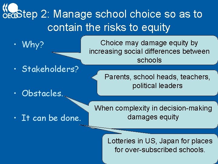 Step 2: Manage school choice so as to contain the risks to equity •