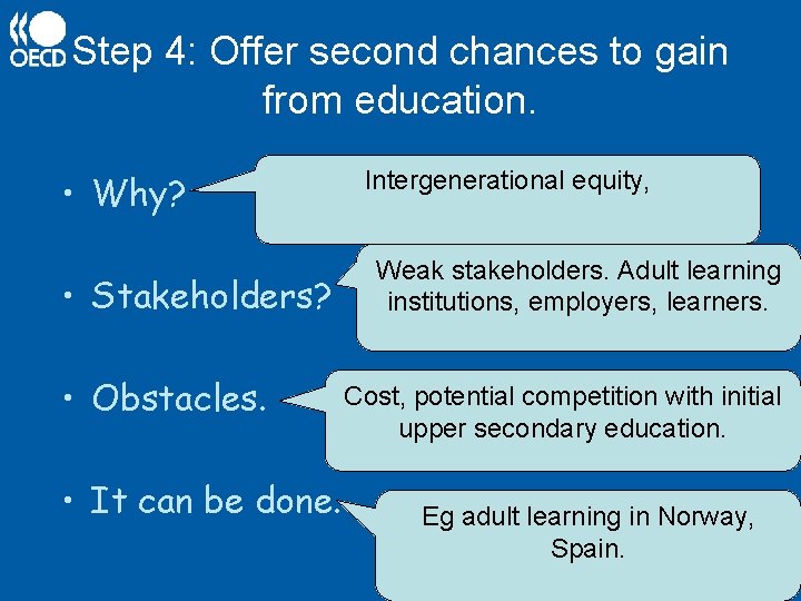 Step 4: Offer second chances to gain from education. • Why? • Stakeholders? •
