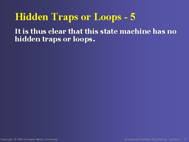 Hidden Traps or Loops - 5 It is thus clear that this state machine