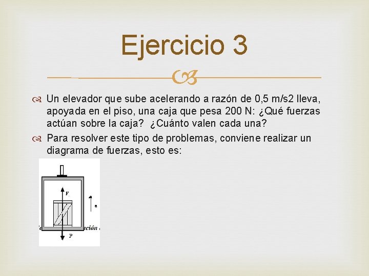 Ejercicio 3 Un elevador que sube acelerando a razón de 0, 5 m/s 2