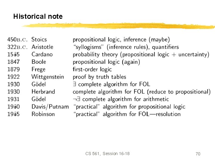 Historical note CS 561, Session 16 -18 70 