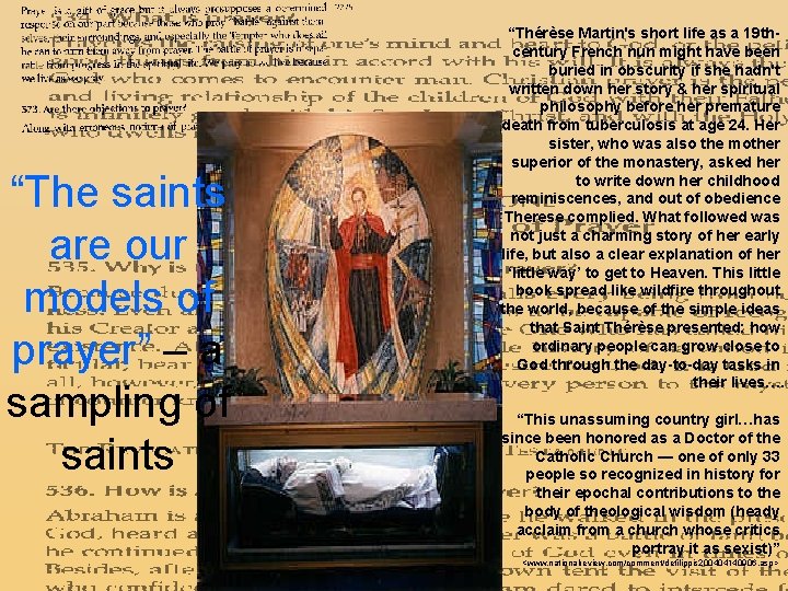 “The saints are our models of prayer” – a sampling of saints “Thérèse Martin's