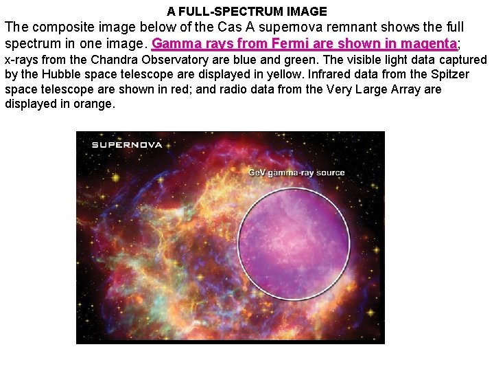 A FULL-SPECTRUM IMAGE The composite image below of the Cas A supernova remnant shows