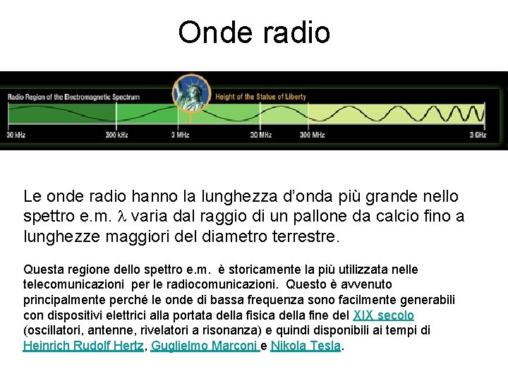 Onde radio Le onde radio hanno la lunghezza d’onda più grande nello spettro e.