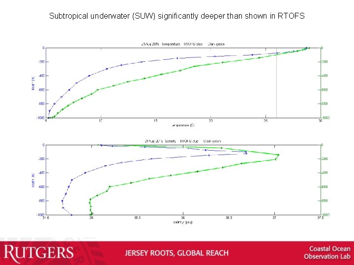 Subtropical underwater (SUW) significantly deeper than shown in RTOFS 