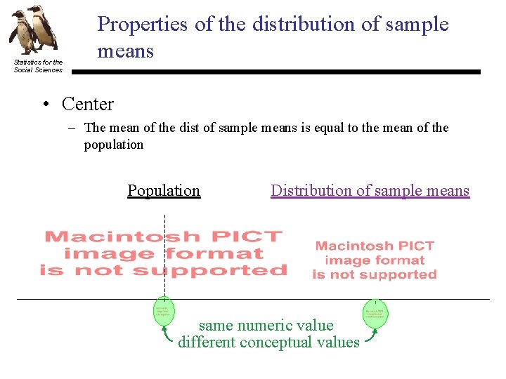 Statistics for the Social Sciences Properties of the distribution of sample means • Center