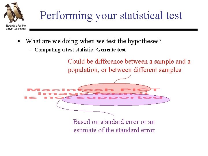 Performing your statistical test Statistics for the Social Sciences • What are we doing