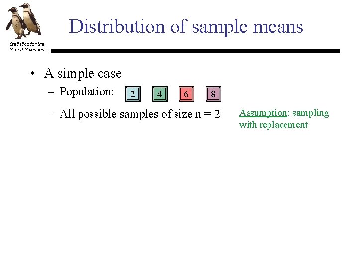 Distribution of sample means Statistics for the Social Sciences • A simple case –