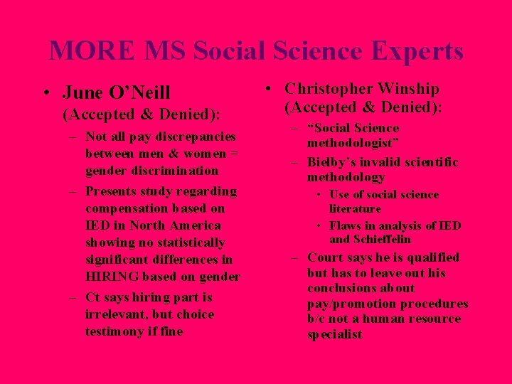 MORE MS Social Science Experts • June O’Neill (Accepted & Denied): – Not all MORE MS Social Science Experts • June O’Neill (Accepted & Denied): – Not all