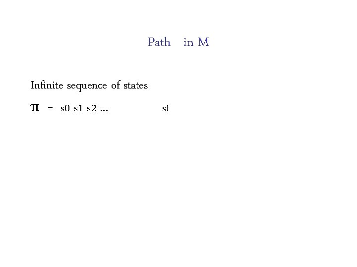 Path in M Infinite sequence of states π = s 0 s 1 s