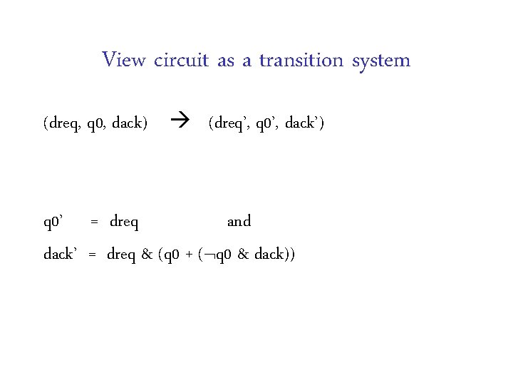 View circuit as a transition system (dreq, q 0, dack) (dreq’, q 0’, dack’)