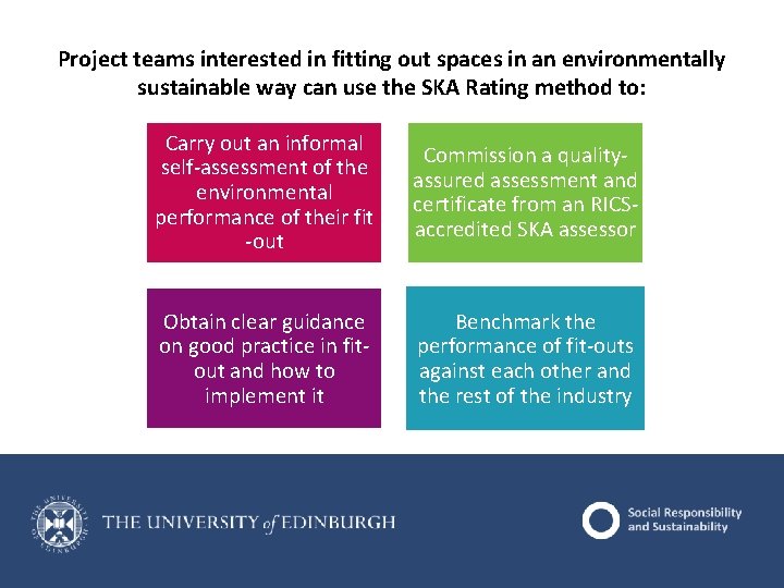 Project teams interested in fitting out spaces in an environmentally sustainable way can use Project teams interested in fitting out spaces in an environmentally sustainable way can use