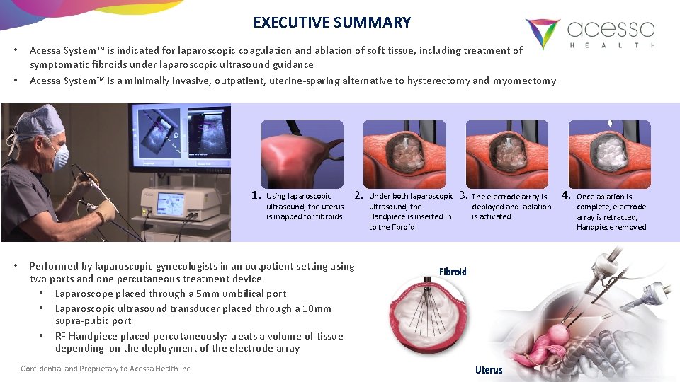 EXECUTIVE SUMMARY • • Acessa System™ is indicated for laparoscopic coagulation and ablation of