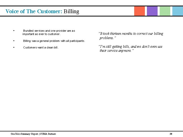 Voice of The Customer: Billing • Bundled services and one provider are as important Voice of The Customer: Billing • Bundled services and one provider are as important