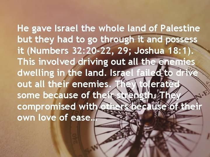 He gave Israel the whole land of Palestine but they had to go through He gave Israel the whole land of Palestine but they had to go through