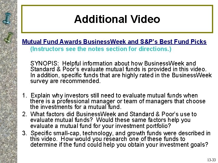 Additional Video Mutual Fund Awards Business. Week and S&P’s Best Fund Picks (Instructors see