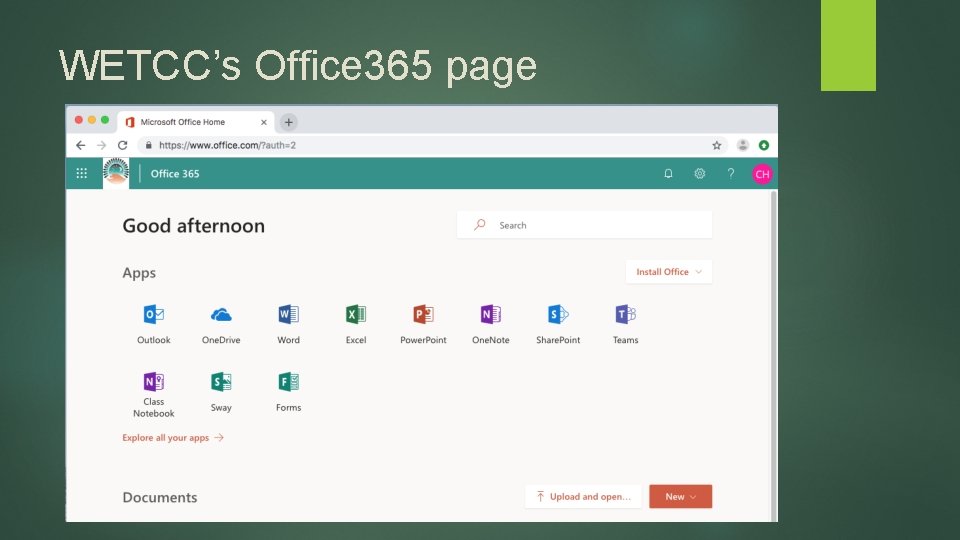 WETCC’s Office 365 page 