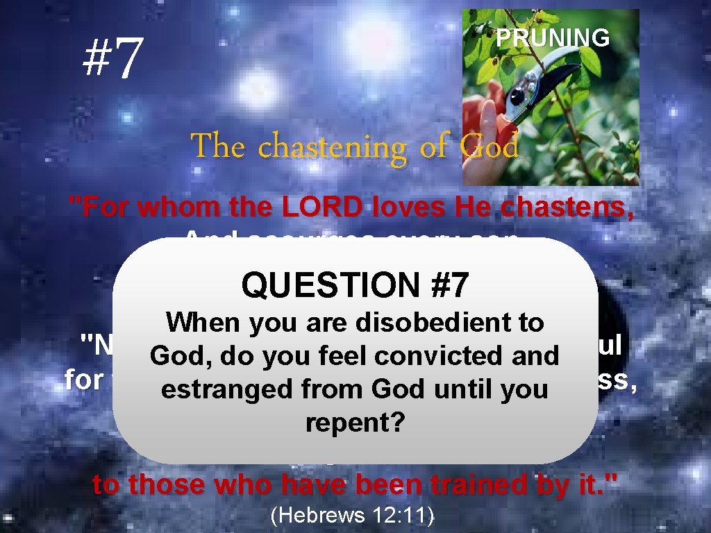 #7 PRUNING The chastening of God "For whom the LORD loves He chastens, And