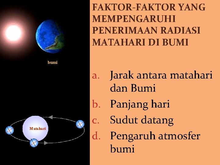 Diukur dengan solarimeter FAKTOR-FAKTOR YANG 1 000 akibat penutupan awan MEMPENGARUHI PENERIMAAN RADIASI MATAHARI