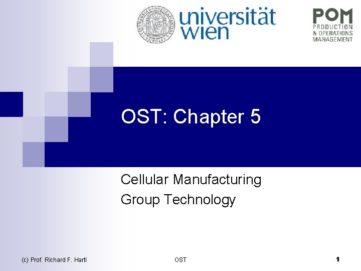 OST: Chapter 5 Cellular Manufacturing Group Technology (c) Prof. Richard F. Hartl OST 1