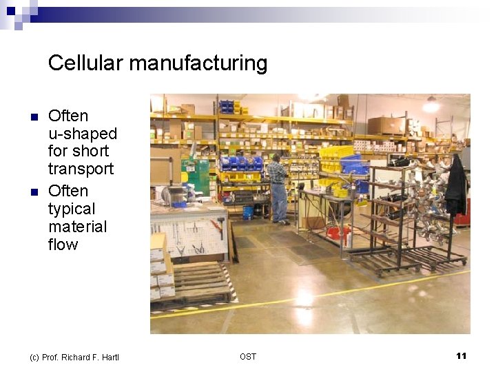  Cellular manufacturing n n Often u-shaped for short transport Often typical material flow