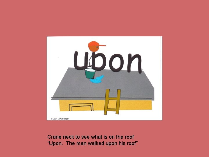 Crane neck to see what is on the roof “Upon. The man walked upon