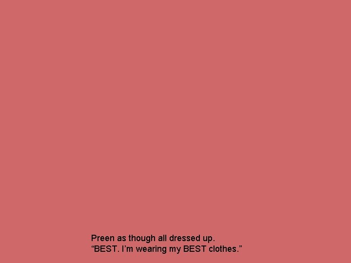 Preen as though all dressed up. “BEST. I’m wearing my BEST clothes. ” 