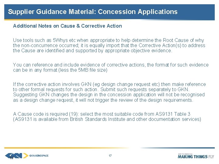 Supplier Guidance Material: Concession Applications Additional Notes on Cause & Corrective Action Use tools