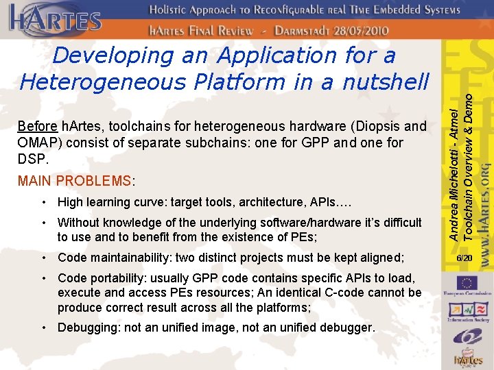 Before h. Artes, toolchains for heterogeneous hardware (Diopsis and OMAP) consist of separate subchains: