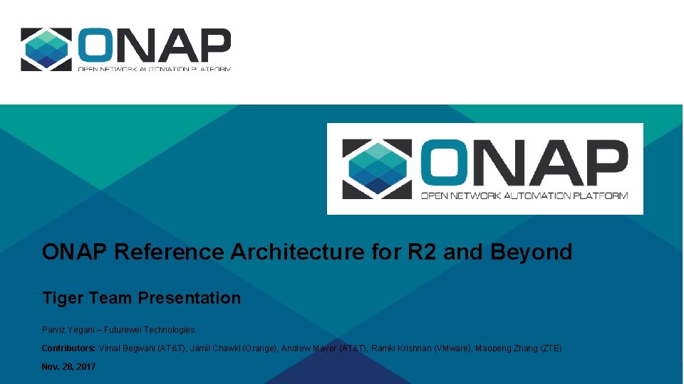 ONAP Reference Architecture for R 2 and Beyond Tiger Team Presentation Parviz Yegani –