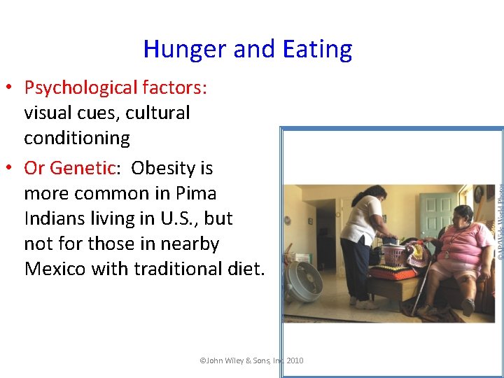 Hunger and Eating • Psychological factors: visual cues, cultural conditioning • Or Genetic: Obesity