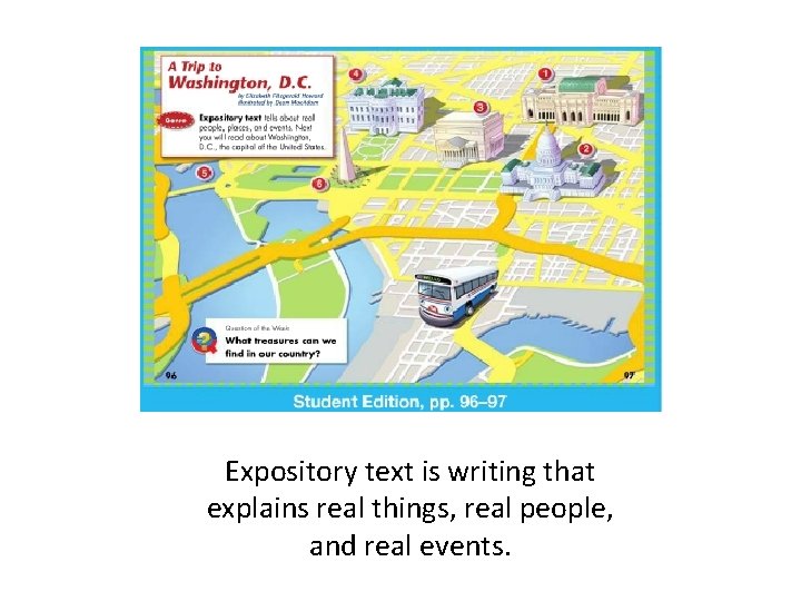 Expository text is writing that explains real things, real people, and real events. 