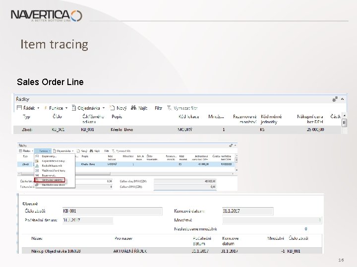 Item tracing Sales Order Line 16 