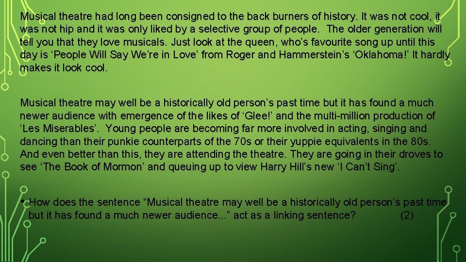 Musical theatre had long been consigned to the back burners of history. It was