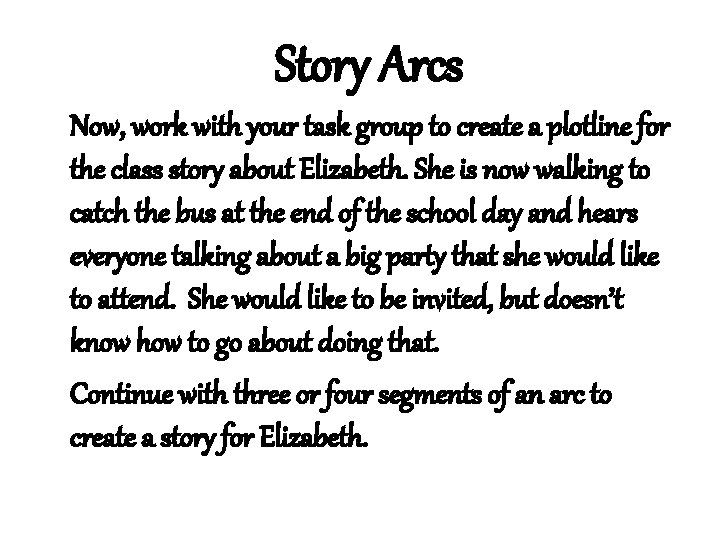 Story Arcs Now, work with your task group to create a plotline for the