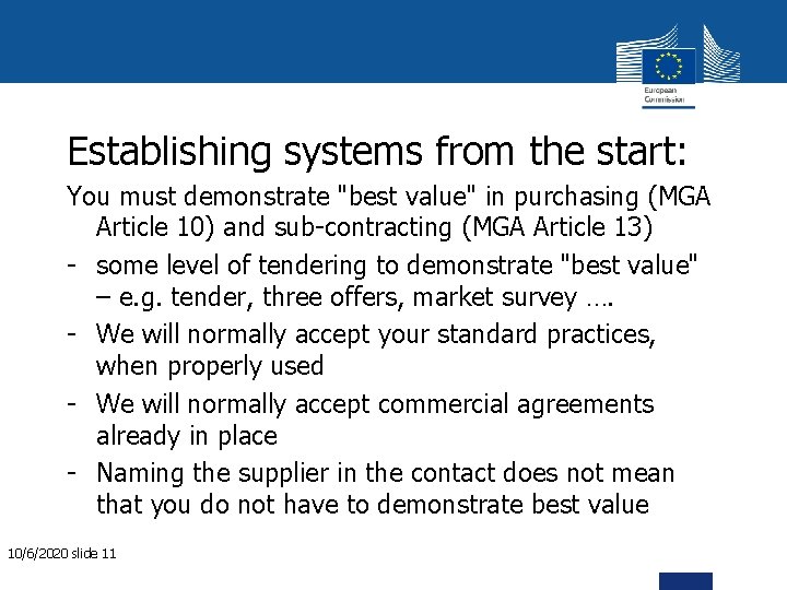 Establishing systems from the start: You must demonstrate "best value" in purchasing (MGA Article