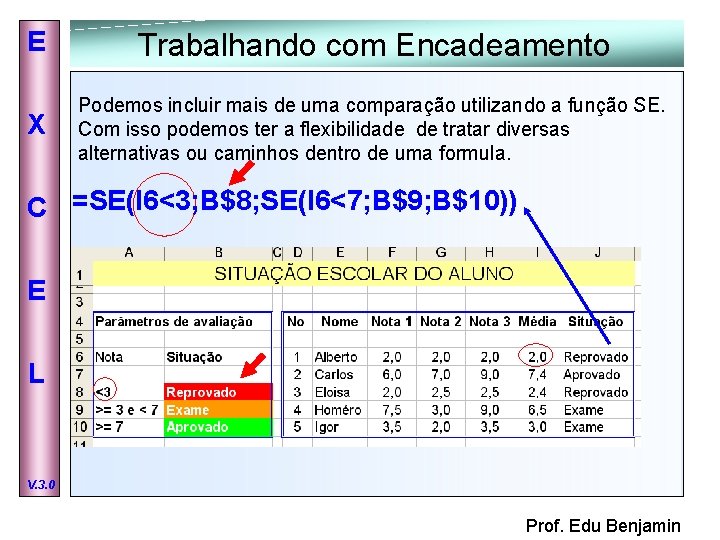 E Trabalhando com Encadeamento X Podemos incluir mais de uma comparação utilizando a função