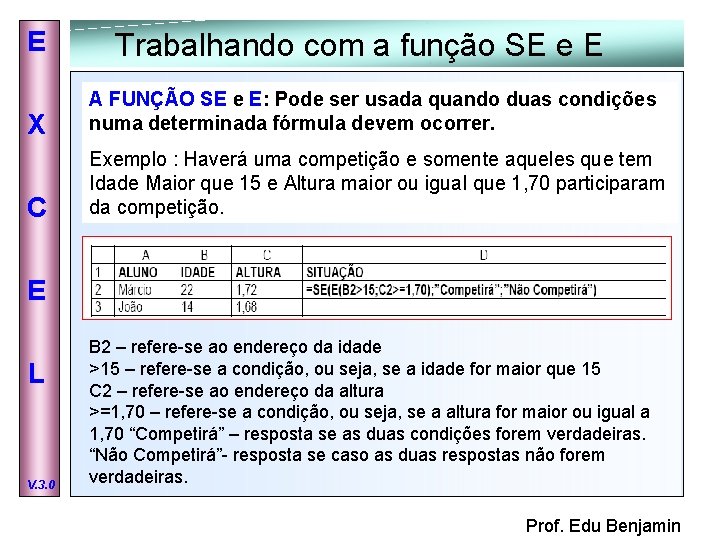 E Trabalhando com a função SE e E X A FUNÇÃO SE e E: