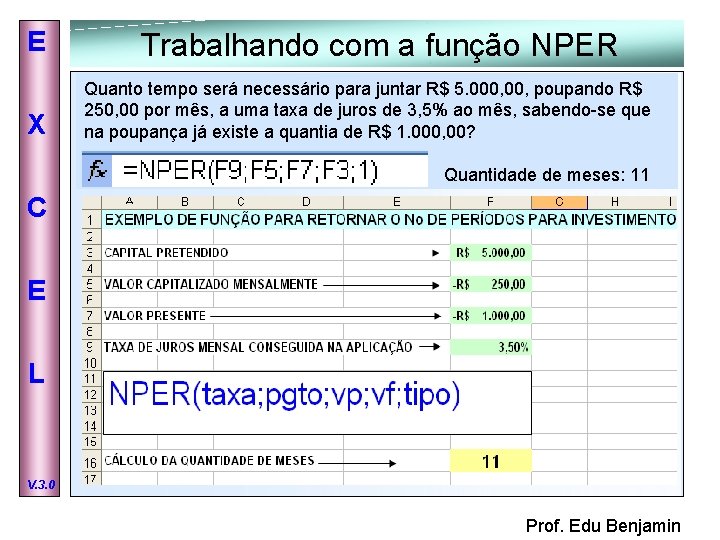 E X Trabalhando com a função NPER Quanto tempo será necessário para juntar R$