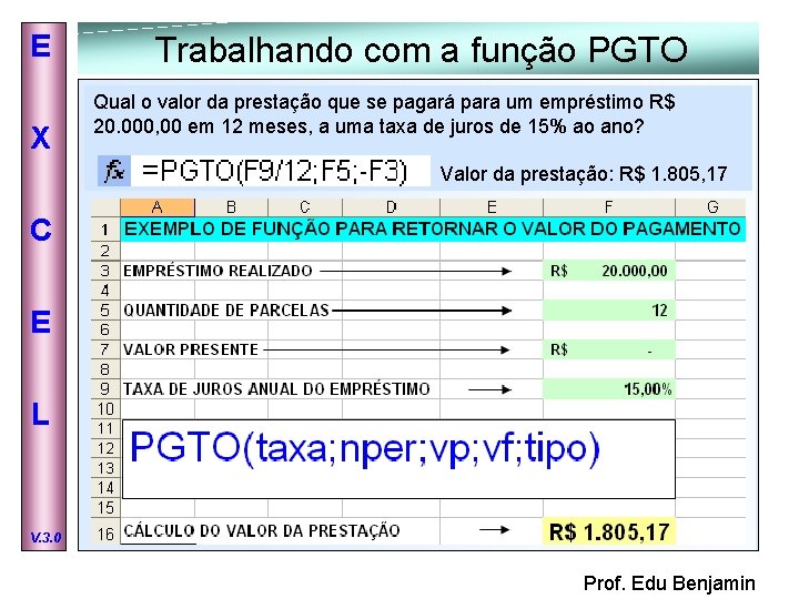 E X Trabalhando com a função PGTO Qual o valor da prestação que se