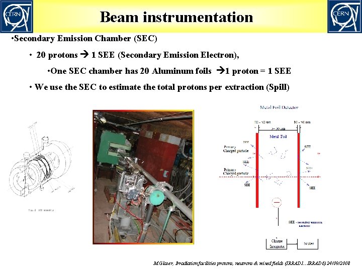 Beam instrumentation • Secondary Emission Chamber (SEC) • 20 protons 1 SEE (Secondary Emission