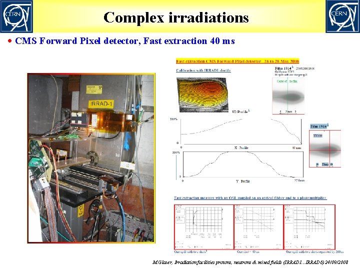 Complex irradiations · CMS Forward Pixel detector, Fast extraction 40 ms M. Glaser, Irradiation