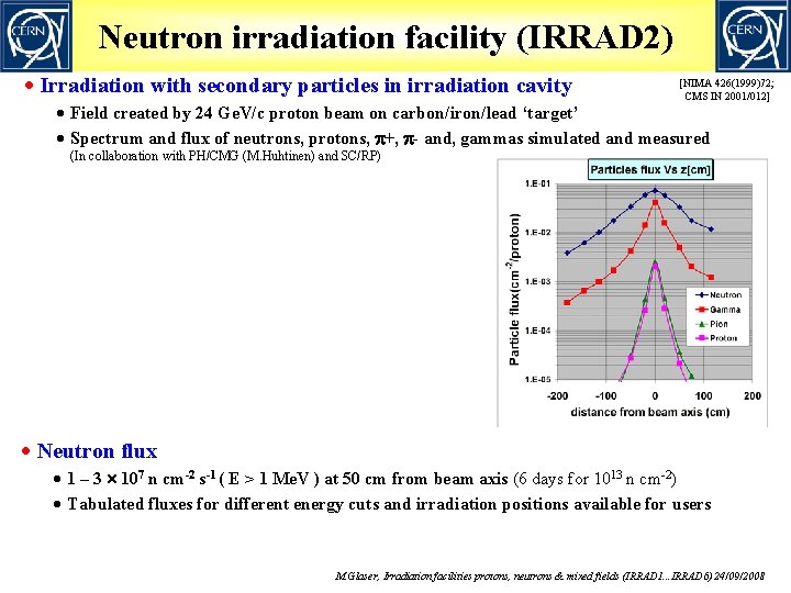 Neutron irradiation facility (IRRAD 2) · Irradiation with secondary particles in irradiation cavity [NIMA