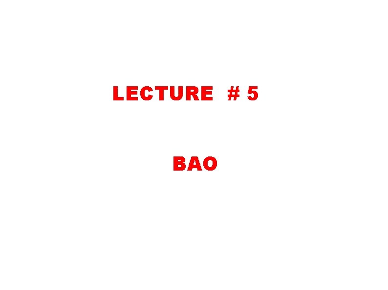 LECTURE # 5 BAO LECTURE # 5 BAO