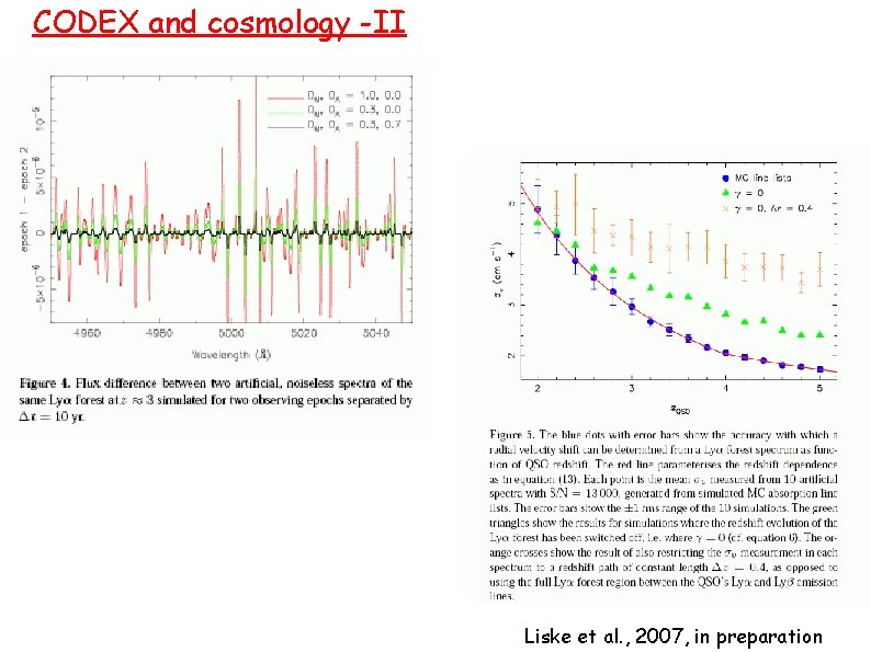 CODEX and cosmology -II Liske et al. , 2007, in preparation CODEX and cosmology -II Liske et al. , 2007, in preparation