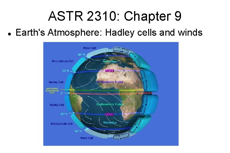 ASTR 2310: Chapter 9 Earth's Atmosphere: Hadley cells and winds 