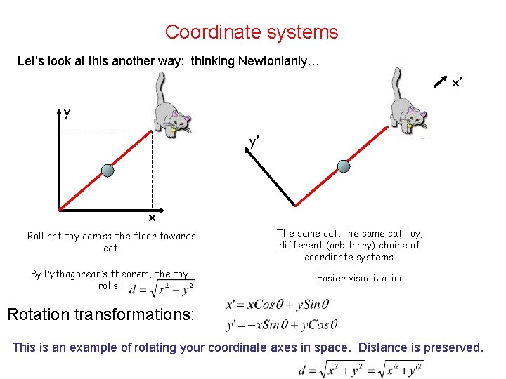 Coordinate systems Let’s look at this another way: thinking Newtonianly… x’ y y’ x