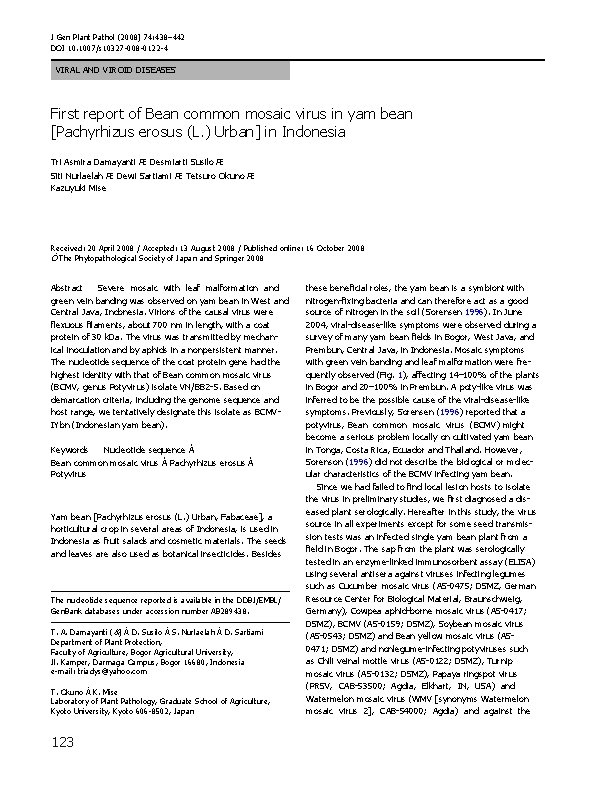 J Gen Plant Pathol (2008) 74: 438– 442 DOI 10. 1007/s 10327 -008 -0122