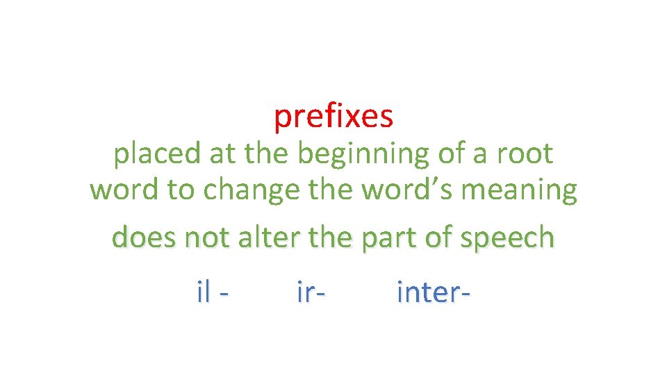 prefixes placed at the beginning of a root word to change the word’s meaning